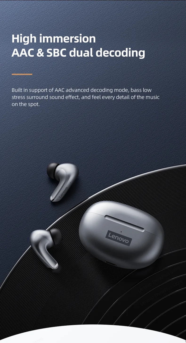 Lenovo-LP5 Fones De Ouvido Bluetooth Sem Fio, Fone De Ouvido De Música HiFi Com Microfone, Fones De Ouvido Esportivos, Fone De Ouvido Impermeável, 100% Original, Novo