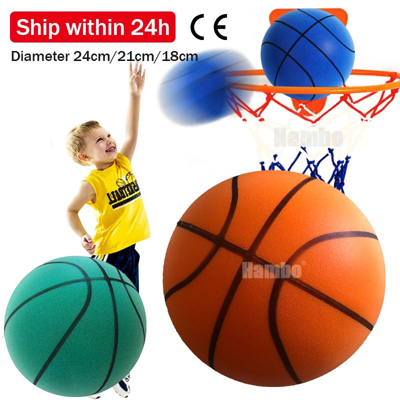 Bola de Basquete macio silencioso com salto de ar, bola mudo saltando, brinquedo esportivo de espuma, tamanho 3 5 7, 24cm