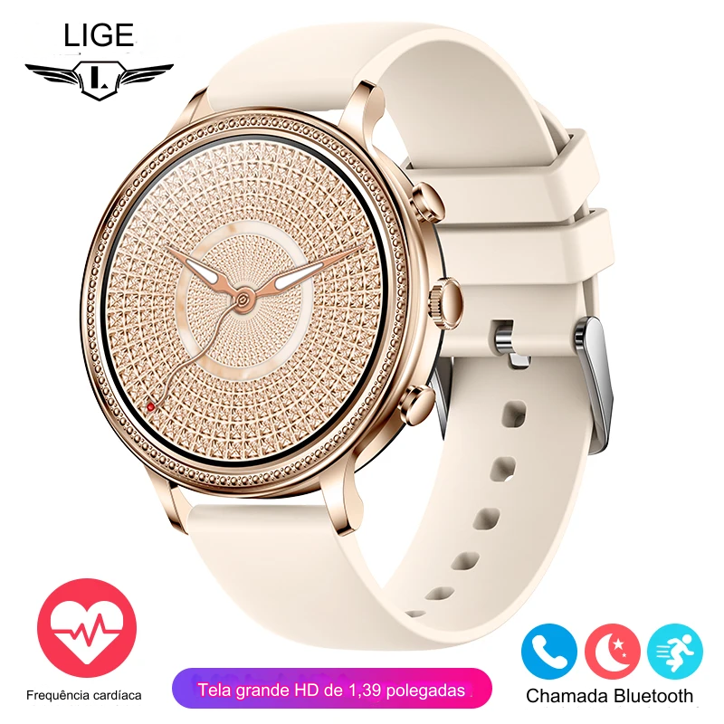 LIGE-Relógios inteligentes de luxo para mulheres, chamada bluetooth